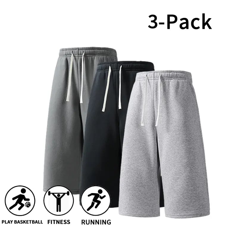 🏀 3-Pack Men’s Athletic Sweat Shorts – Lightweight Drawstring Workout Shorts for Basketball, Running & Gym Training