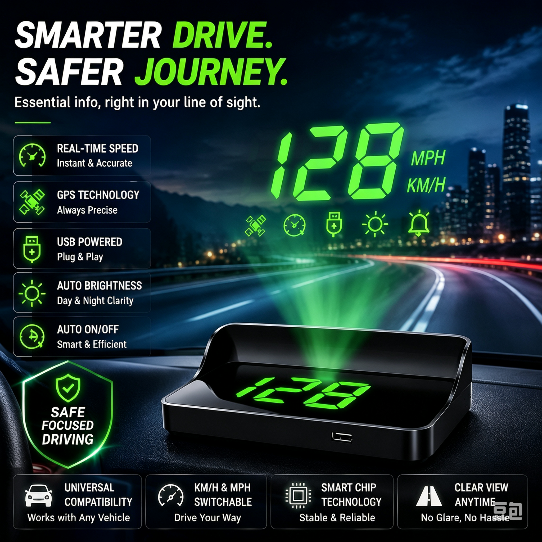 🔥🔥Head Up Display Car GPS Digital Speedometer