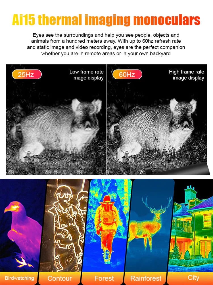 🌙 AI15 Thermal Imaging Monocular – 384×288 Resolution, 8000m Range, 10-Hour Battery